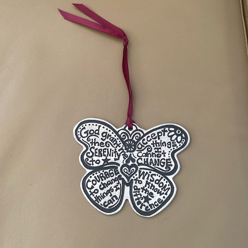 Silver Butterfly Serenity Prayer Christmas Holiday Ornament
